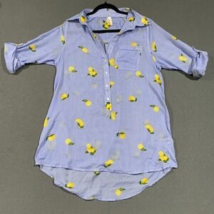 Live 4 Truth Lemon Print Striped Coverup Blue White Womens Medium Roll Tab